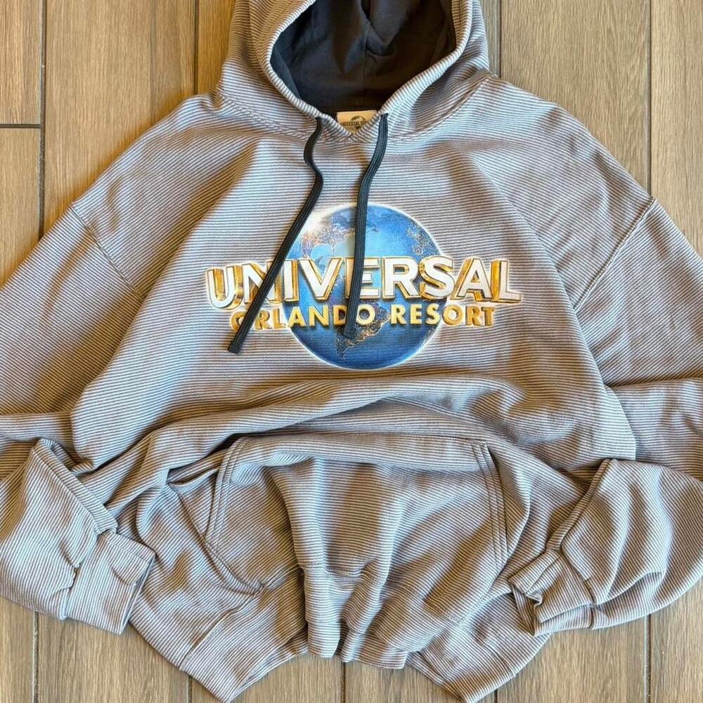 Universal Studios Park Logo Pullover Striped Hoodie - Size L